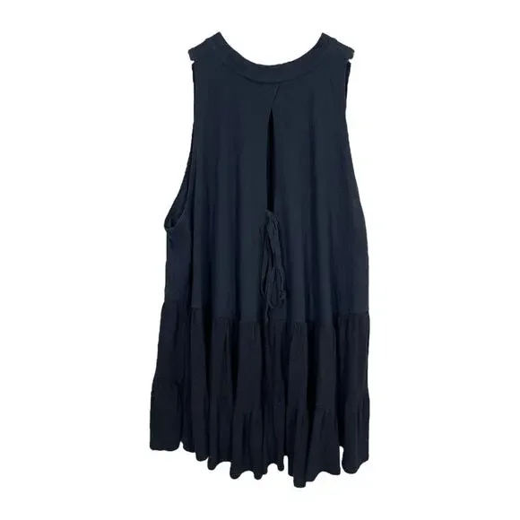 Free People Right On Time Tunic Top XS Black Sleeveless Oversized Tiered Boho - Picture 3 of 7